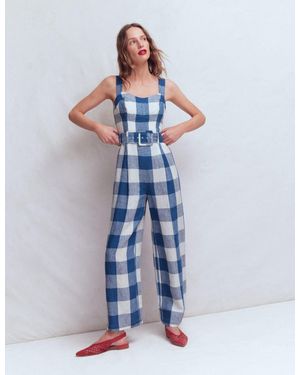 Boden Paneled Bodice Linen Jumpsuit - Blue