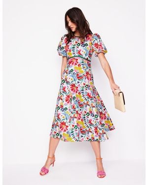 Boden Empire Linen Tea Dress-Multi, Wildflower Trail - White