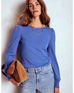 Boden Smocked Cuff Supersoft Top - Blue