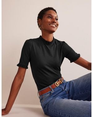 Boden Supersoft Frill Detail T-Shirt - Black