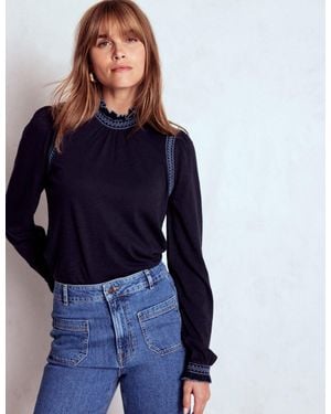 Boden Tia Smocked Neck Jersey Top - Blue
