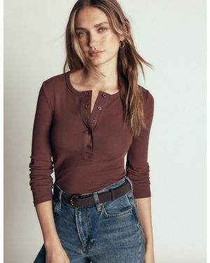 Boden Ribbed Long Sleeve Henley Top - Red