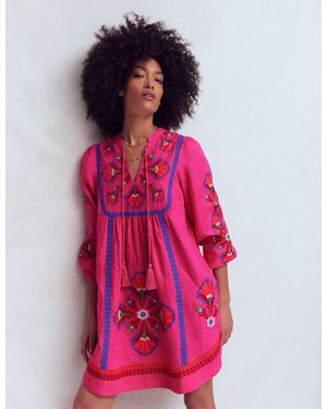 Boden Pia Linen Blend Yoke Dress - Pink