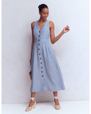 Boden Catherine Button Linen Dress - Blue