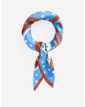 Boden Square Silk Scarf Hot Pepper, Gardenia Grove - Blue