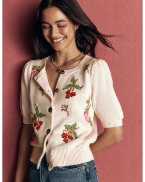 Boden Puff Sleeve Cotton Cardigan - White