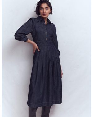 Boden Pleat Skirt Denim Midi Dress - Blue