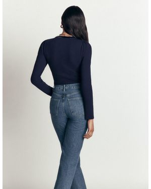 Boden Gerippte Strickjacke Mit Samtbesatz - Blau