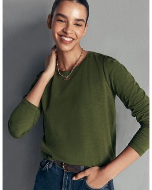 Boden Cotton Crew Long Sleeve Top - Green