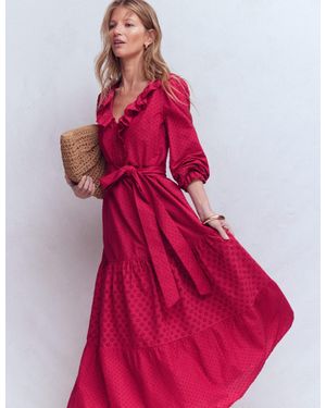 Boden Ruffle Front Cotton Dress - Red