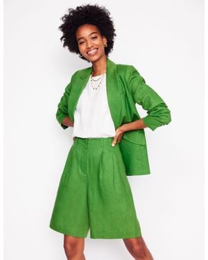 Boden Pleat Linen Wide Leg Shorts - Green