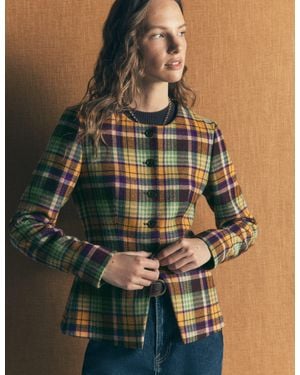 Boden Collarless Wool Blend Blazer - Blue
