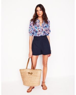 Boden Smocked Double Cloth Shorts - Blue