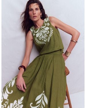 Boden Sofia Embroidered Linen Top - Green