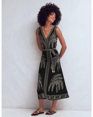 Boden V Neck Jacquard Dress - Gray