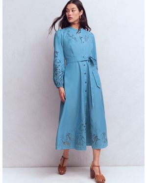 Boden Mae Linen Blend Shirt Dress - Blue