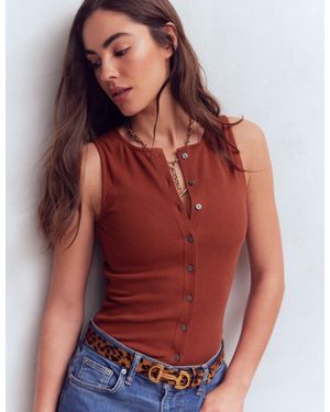 Boden Evie Button Through Rib Vest Top - Red