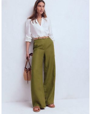Boden Belgravia Linen Trousers - Green