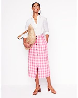 Boden Thomasina Linen Midi Skirt - Pink