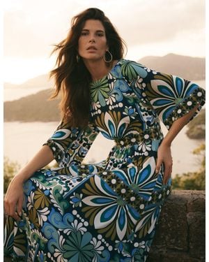 Boden Imelda Kimono Jersey Dress- Botanical Trail - Blue