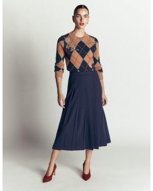Boden Pleat Side Split Midi Skirt - Blue