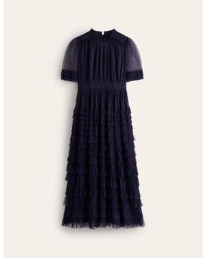 Boden Tiered Ruffle Tulle Dress - Blue