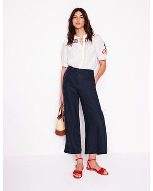 Boden Wide Crop Linen Trousers - Blue