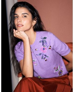 Boden Ria Embellished Knit T-Shirt - Purple
