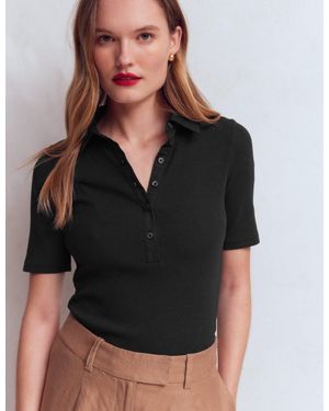 Boden Collared Ribbed Henley Top - Black