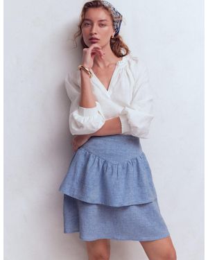 Boden Tiered Linen Skirt - White