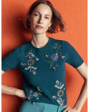 Boden Ria Embellished Knit T-Shirt - Blue
