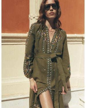 Boden Embroidered Linen Dress - Green