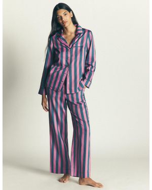 Boden Cotton Pyjama Trousers-Bright, Woodblock Flower - Blue