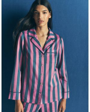 Boden Cotton Pyjama Shirt-Bright, Woodblock Flower - Blue