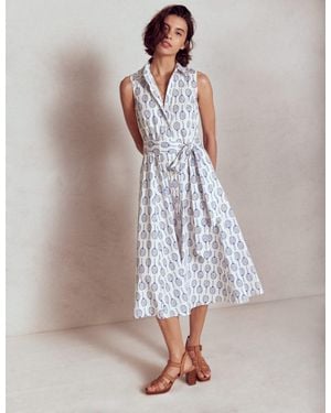 Boden Amy Sleeveless Shirt Dress Indigo Bunting, Floral Tile - Blue