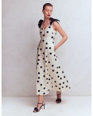 Boden Bow Detail Linen Empire Dress - White