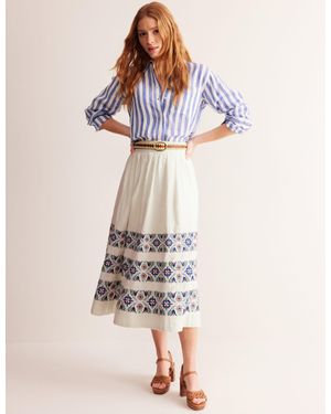 Boden Layla Embroidered Midi Skirtneutral - Blue