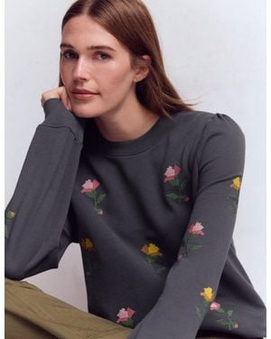 Boden Puff Sleeve Embroidered Sweat - Blue