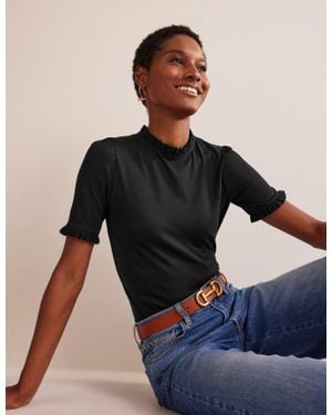 Boden Supersoft Frill Detail T-Shirt - Black