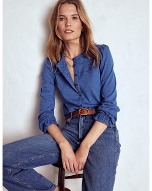 Boden Pippa Broderie Jersey Shirt - Blue