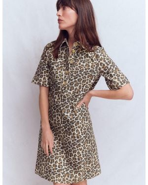 Boden Zia Pocket Shift Dress-Almond Milk, Cheetah Pop - Multicolour