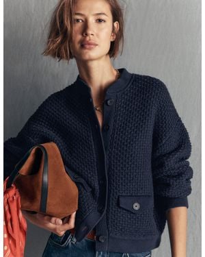 Boden Textured Knitted Bomber Jacket - Blue