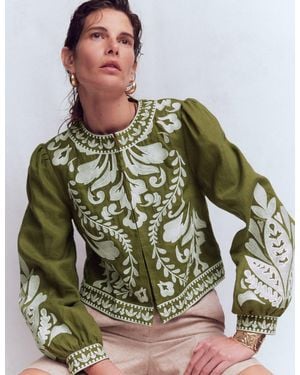 Boden Embroidered Linen Jacket - Black