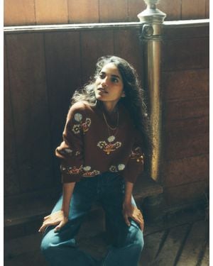 Boden Ella Embroidered Knit Sweater - Green