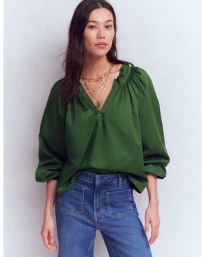 Boden Serena Pleat Neck Top - Green