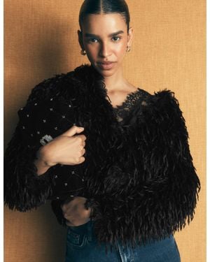 Boden Faux Feather Tassle Jacket - Black