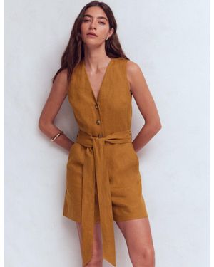 Boden Laura V-Neck Linen Playsuit - Brown