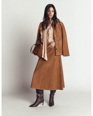 Boden Suede Paneled Midi Skirt - Brown