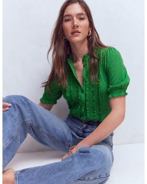 Boden Eda Ruffle Front Shirt - Green