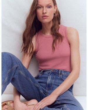 Boden Ribbed Cotton Vest Top - Pink